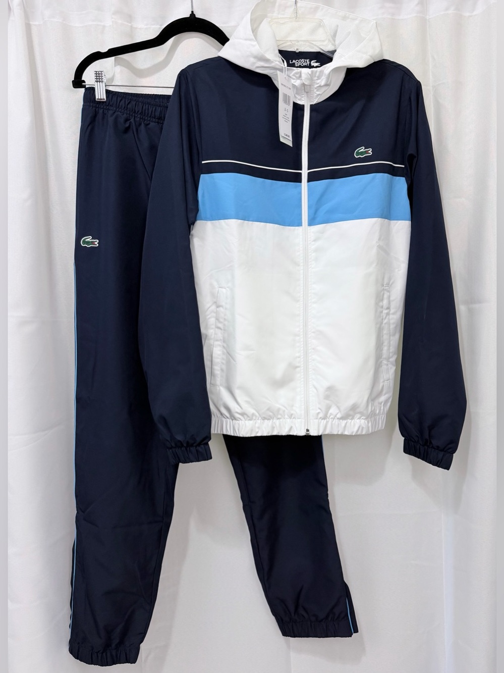 Lacoste Men's Navy, White &Light Blue Colorblock Windbreaker/Tracksuit Small NWT - Picture 7 of 14